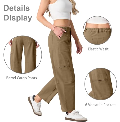 Lepunuo Womens Barrel Cargo Pants Casual Baggy Stretchy Elastic Waisted Wide Leg Jeans Y2k Streetwear with 6 Pockets2