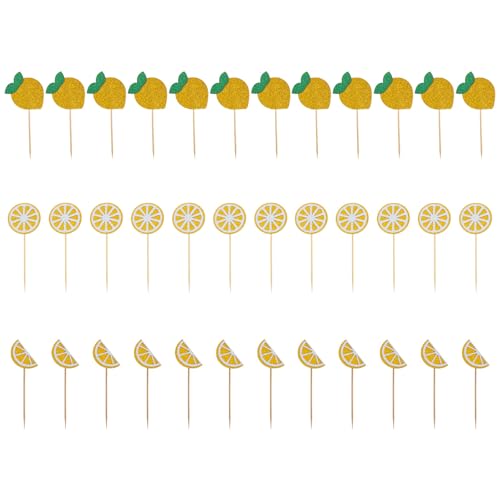 PRETYZOOM 36Pcs Lemon Cupcake Toppers Fruits Theme Party Dessert Cupcake Picks Decorative Toothpicks for Appetizers Summer Party Supplies