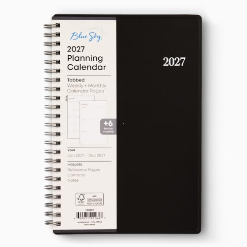 Blue Sky 2027 Weekly and Monthly Planner Calendar Includes January 2027 - December 2027 5 x 8 Flexible Cover Wirebound Laminated Tabs Enterprise