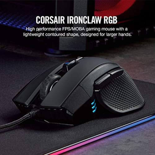 Corsair IRONCLAW RGB Wired FPS/MOBA Gaming Mouse – 18,000 DPI – 7 Programmable Buttons – Designed for Large Hands – iCUE Compatible – PC, Mac, PS5, PS4, Xbox – Black - image 2