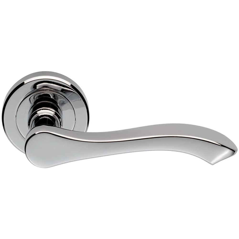 Loops Polished Chrome Pair Scroll Shaped Handle On Chamfered Edged Round Rose - | Door Handle Lever On Screwless Rose - Internal Door Hardware - Screws, Fixings And Spindle Included