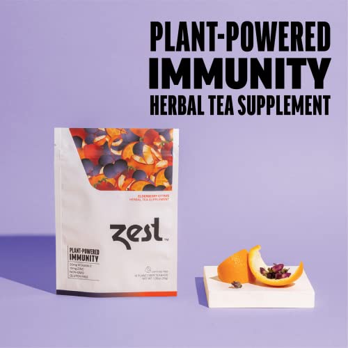 Zest Immune Support Herbal Tea - Natural Plant-Powered Immunity Booster Supplement - Elderberry Citrus 15-Ct Tea Bags - Vitamin C + Zinc - Organic Calendula & Rosehip Wellness Blend #TOP1
