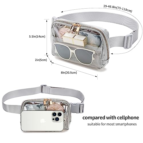 Image of Clear Fanny Pack Belt Bag Stadium Approved for Women Men with Adjustable Strap Water-resistant Waist bag Clear Purse for Travel Workout Running Hiking(Gray）