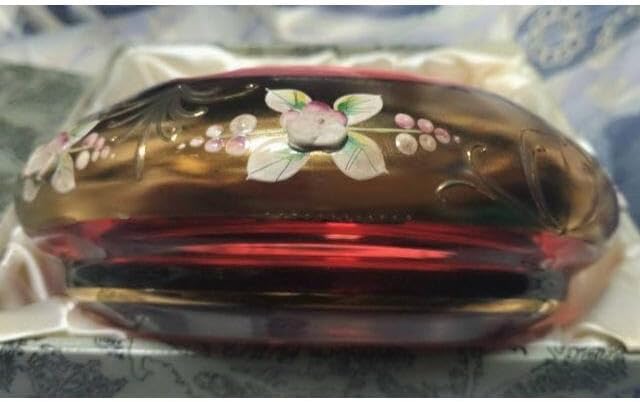 ルビー 灰皿 ガラス工房 EXBOR 1980s 立体盛装飾 ボヘミアン