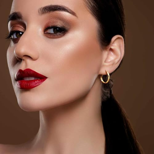 Gold Hoop Earrings 14K Gold Earrings for Women Hoop Earring for Women Everyday Clean Circular Lines Design with Paddle Back Simple Hoops Womens Earring 25mm3