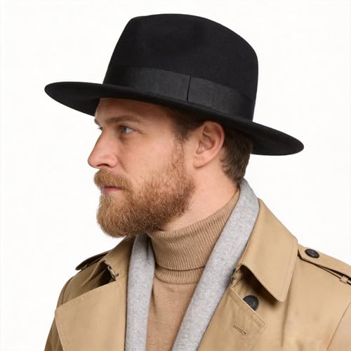 Image of FORBUSITE Wool Felt Wide Brim Fedora Hats for Women Men