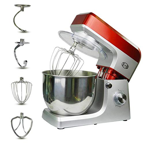 Küchenmaschine Mixer & Standmixer / 1500W Elektromotor/Teighaken, Schneebesen, Schläger, Spritzschutz, 6-Gang - 7 Liter Edelstahl-Rührschüssel, 4.110V