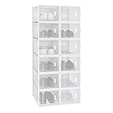 WOLTU Schuhregal mit 12 stapelbaren Schuhboxen Schuhschrank Regalsystem mit Magnetverschluss Steckregal aus Kunststoff DIY 25x19x35 cm transparent weiß SRX12tp
