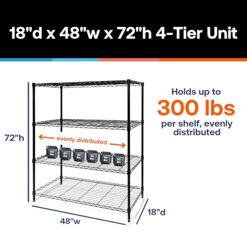 Shelving Inc. 18\" d x 48\" w x 72\" h Black Wire Shelving with 4 Tier Shelves, Weight Capacity 300lbs Per Shelf - Thumbnail 2