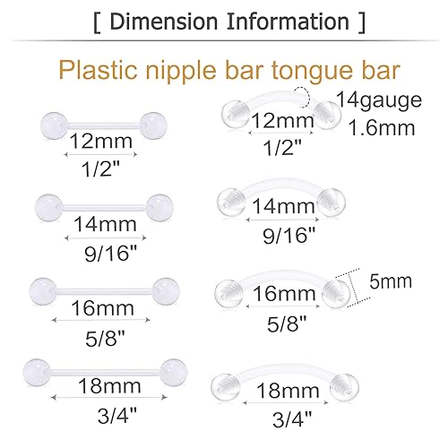 MODRSA 14g 16g Nipple Rings Tongue Rings 14 Gauge Surgical Steel Nipple Bar Barbell 14mm 16mm 18mm Silver Rose Gold Black Tongue Piercing Jewelry for Women Men2