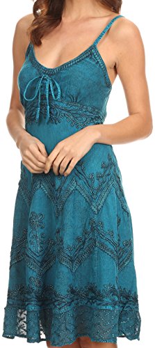 Sakkas Stonewashed Rayon Adjustable Spaghetti Straps Mid Length Dress4