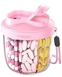 Tablettenbox 7 Tage Morgens Mittags Abends,Rund Medikamentenbox mit 7 Großen Fächern & Breiter Öffnung für einfache Anwendung, Tragbare Pillenbox für Medikamente & Vitamine Fischöl usw(Baby Pink)
