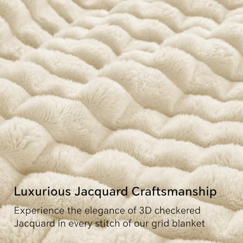 Image of BEDELITE 3D Checked Beige Fleece Throw Blanket for Couch, 50x60 Inches