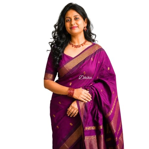 Image of DHIHA Gadwal Cotton Saree for Women | Pure Kalyani Cotton Saree with Zari Border Tassels & Blouse | Kanjivaram Linen Silk | Handloom Weave