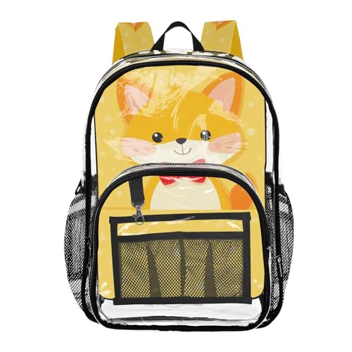Cute Cartoon Yellow Fox Kid Clear Backpack Clear Book Bag For Teen Girls Transparent PVC Backpack