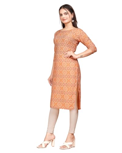 Image of Women's Straight Fit Printed Crepe Kurta, Casual Wear Kurti Design No 182