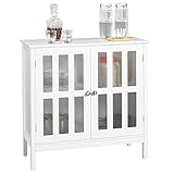 Yaheetech Storage Sideboard Buffet, Wooden Storage Cabinet with Glass Door for Home Kitchen Hallway Dining Room, Console Table Server Display, White