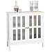 Yaheetech Storage Sideboard Buffet, Wooden Storage Cabinet with Glass Door for Home Kitchen Hallway Dining Room, Console Table Server Display, White
