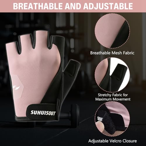 Image of PROBEROS Gym Gloves for Woman Workout, Breathable Fingerless Gym Gloves with Anti-Slip Silione Palm, Adjustable Wrist Closure Workout Gloves for Weightlifting, Training, Cycling, Size-M