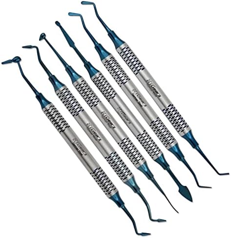 NYGEARZ Dental Composite Filling Instruments Professional Dental Filling Repair kit Permanent Composite Dental Titanium Dental Blue Plasma Coated Tips Non Stick Restoration Smooth Tooth Filler 6 PCs