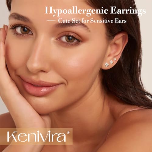 3 Pairs Gold/Silver Stud Earrings for Women Hypoallergenic,18K Gold Plated/Silver 4/5/6mm Cubic Zirconia Earrings Set Dainty,Small Diamond Earring Stack Cartilage Piercing Lightweight2