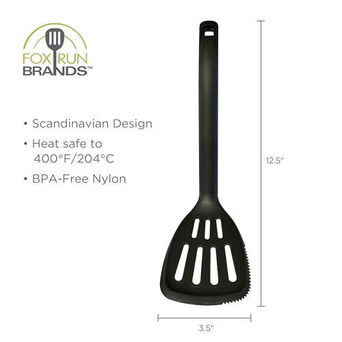 Fox Run Nylon Slotted Spatula With Beveled and Ridged Edge, Black, 12.5"