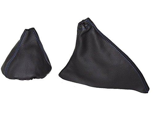 The Tuning-Shop Ltd For Fiat 500 Abarth 2007-2015 Shift & E Brake Boot Black Italian Leather Blue Stitching