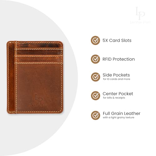 Slim Minimalist Full-Grain Leather Front Pocket Wallet – RFID Blocking Credit Card Holder for Men & Women with Gift Pouch (Antique Tan)2