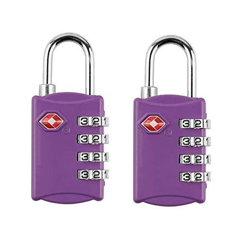 Image of DKY 2 Pack TSA Luggage Locks - Approved Travel Lock for Suitcases & Baggage Combination Lock - 4 Digit Padlock for School Gym Sports Locker Fence Toolbox Case Hasp Storage - Purple