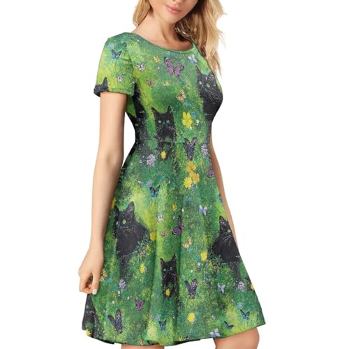Image of AFPANQZ Womens Casual Summer Lightweight Vintage Dress Short Sleeve Midi Dress Knee-Long Luxury Formal Dress