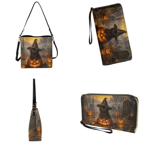 Image of Bucket Crossbody Bag Set for Women Lady, Leather Purse and Wallet Set Large Bucket Bag with Wallet