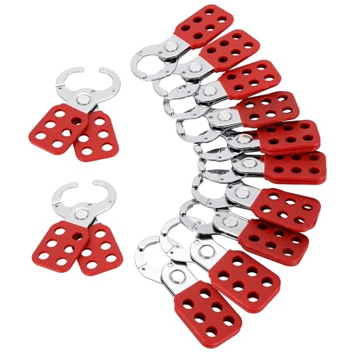 Image of Lock Out Tag Out Hasp, Steel Tamper-Proof Loto Hasp with Extended Jaw, Safety Lockout Kit with 6 Holes Interlock, Padlock Latch(12 Pack, Red)