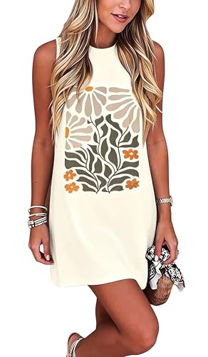 Image of Sun Salt Sand Coconut Tree Tank Mini Dress for Women Sleeveless Beach Praty Shirts Summer Vacation Short Mini Dresses