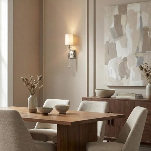 Image of Capital Lighting 641811PN-700 Laurent Traditional White Fabric Stay-Straight Shade Wall Sconce, 1-Light 60 Watt, 20 inch H x 5 inch W, Polished Nickel