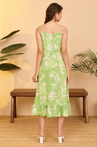 Image of Janasya Women's Rose Pink Pure Cotton Floral Printed A-Line Dress