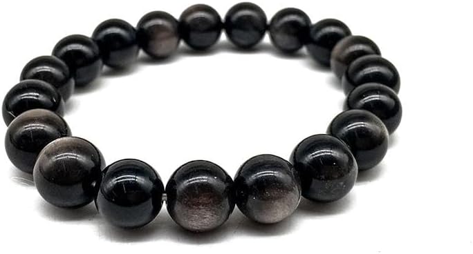 Natural Crystal Sliver Obsidian Healing Gemstone Beads Jewelry 12mm for Men Women 1pc