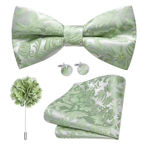 Image of Dubulle Mens Paisley Striped Bowtie Set Pre-tied Bowtie for Men and Pocket Square Set Wedding Business
