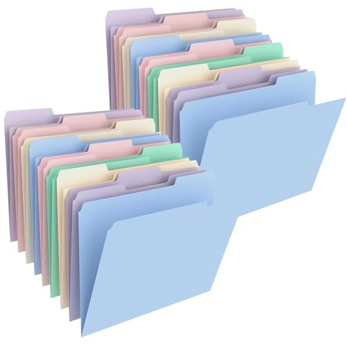 HABGP 100 Pcs Manilla Folders 8.5 x 11 Inch, 1/3-Cut Tab Colored File Folders Letter Size, Plastic Folders Aesthetic, School Business Office Manila Folders for Documents Paper