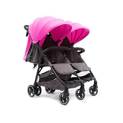 Baby Monsters Silla de paseo gemelar Kuki Twin + Capotas (Fucsia) - La silla gemelar más ligera y compacta del mercado