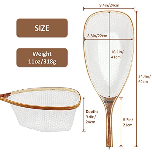 Onrocl Fly Fishing Net Trout Net With Magnetic Release And Rod Holder Wooden Frame Landing Net With Soft Rubber Mesh For Catch And Release (Clear Small Holes) #TOP1