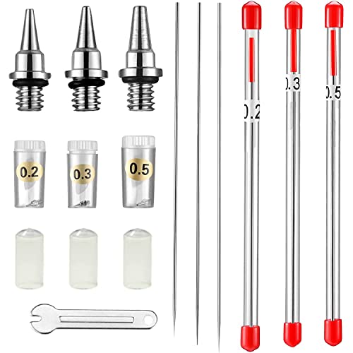 ABEST 10 Stück Ersatzteilset mit 0,2/0,3/0,5 mm Airbrush-Düse, Airbrush-Nadel, Nadelschutzhülse, Ersatzteile für Sprühpistolen-Spritzgerätezubehör