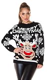 Koucla Damen Pullover Strickpullover Kuscheliger Grobstick Weihnachts Pulli (S, Schwarz)