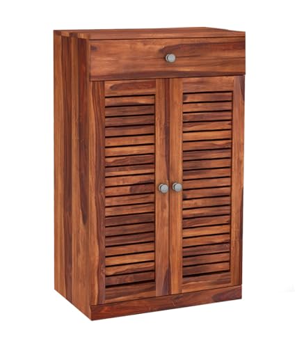 Image of The Attic Evora Shoerack, Shoe Storage Cabinet for Home, Shoe Rack with Seat & Door, Shoe Organizer, Shoe Rack for Home, Honey Matte Finish