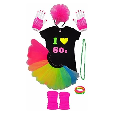 Honey B's I Love 80s Girls Kids Fancy Dress Outfit Tutu And T-Shirt Complete Set Legwarmers Gloves (11-12 Yrs), Black Cover