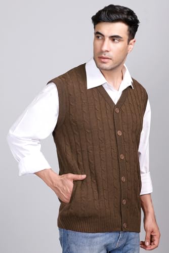 Image of V Neck Cardigans for Men - Woolen Sleeveless Sweater for Man Winter Wear