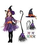 Spooktacular Creations Child Girl Orange Purple Witch Costume, Toddler Witch Outfit Set with Broom for Kids Halloween Dress Up Parties (Toddler (3-4yr))