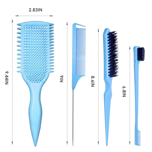 Image of Curl Defining & Detangling Brush - Dual-Vented Curly Hair Brush for Wet & Dry Hair with Flexible Bristles - Reduces Frizz & Smooths Knots - For All Hair Types & Users(Blue)