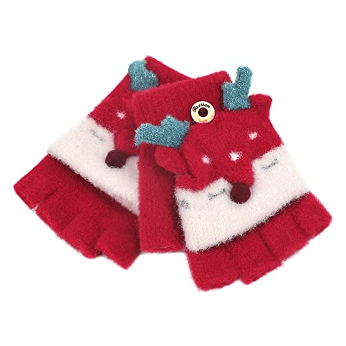 Image of Holiberty Cute Baby Kids Winter Fingerless Gloves Toddler Boys Girls Cartoon Christmas Elk Knit Mittens Warm Snow Gloves 2-8Y