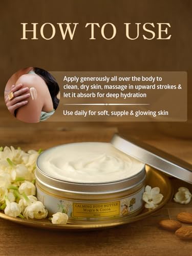 Image of Ayurveda Natural Calming Body Butter | Provides Deep Moisturization and Enhances Glow | Prevents Dryness | With Mogra and Cocoa Butter | For Men and Women | For All Skin Types | 40g