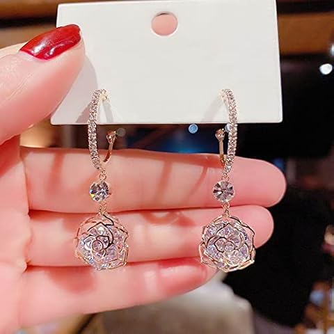 Earring Micro Pave Zircon Rose Flower Drop Earrings Women Classic Fashion Jewelry Earings Cover